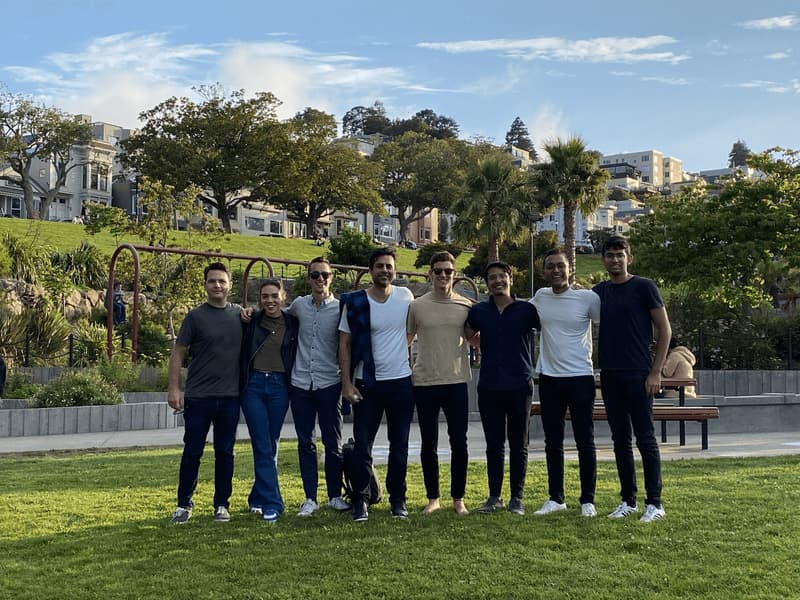 Team members in a park in San Francisco for a company off-site event.
