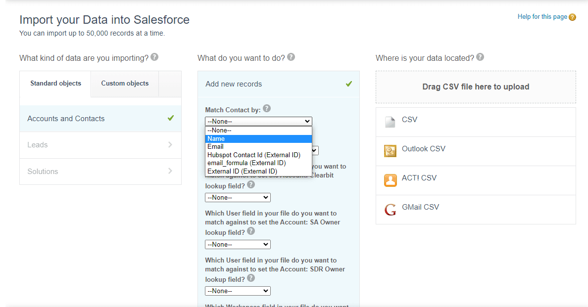 Image of Data Import Wizard primary key selection