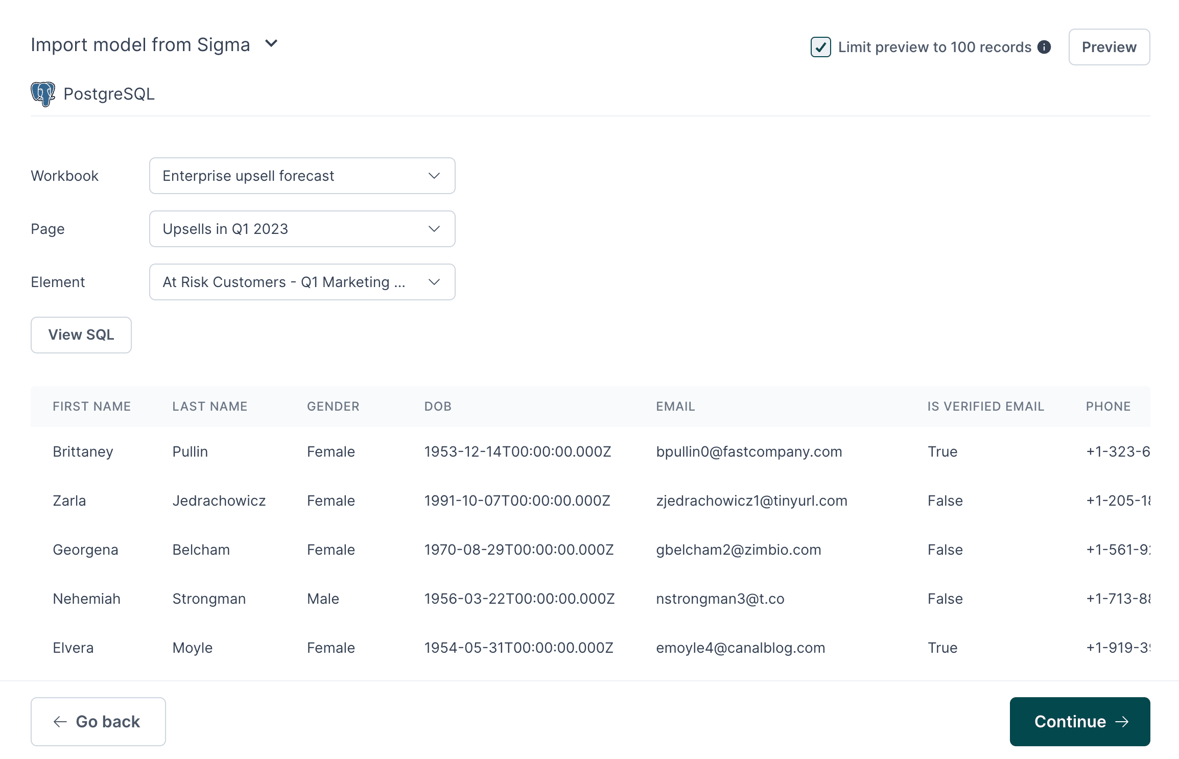 Adding Sigma Workbook as a Hightouch model.