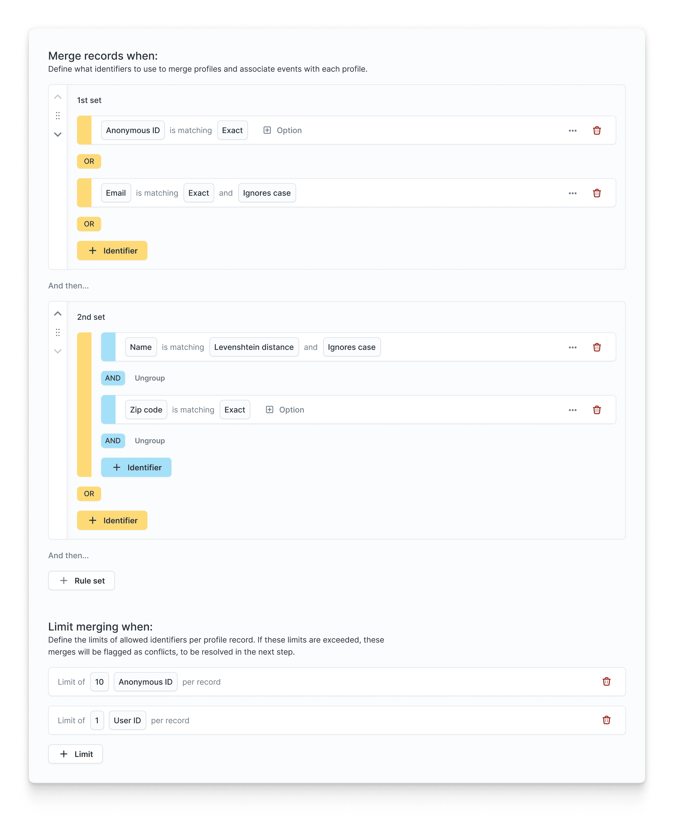 Applying mutliple merge rule sets without code