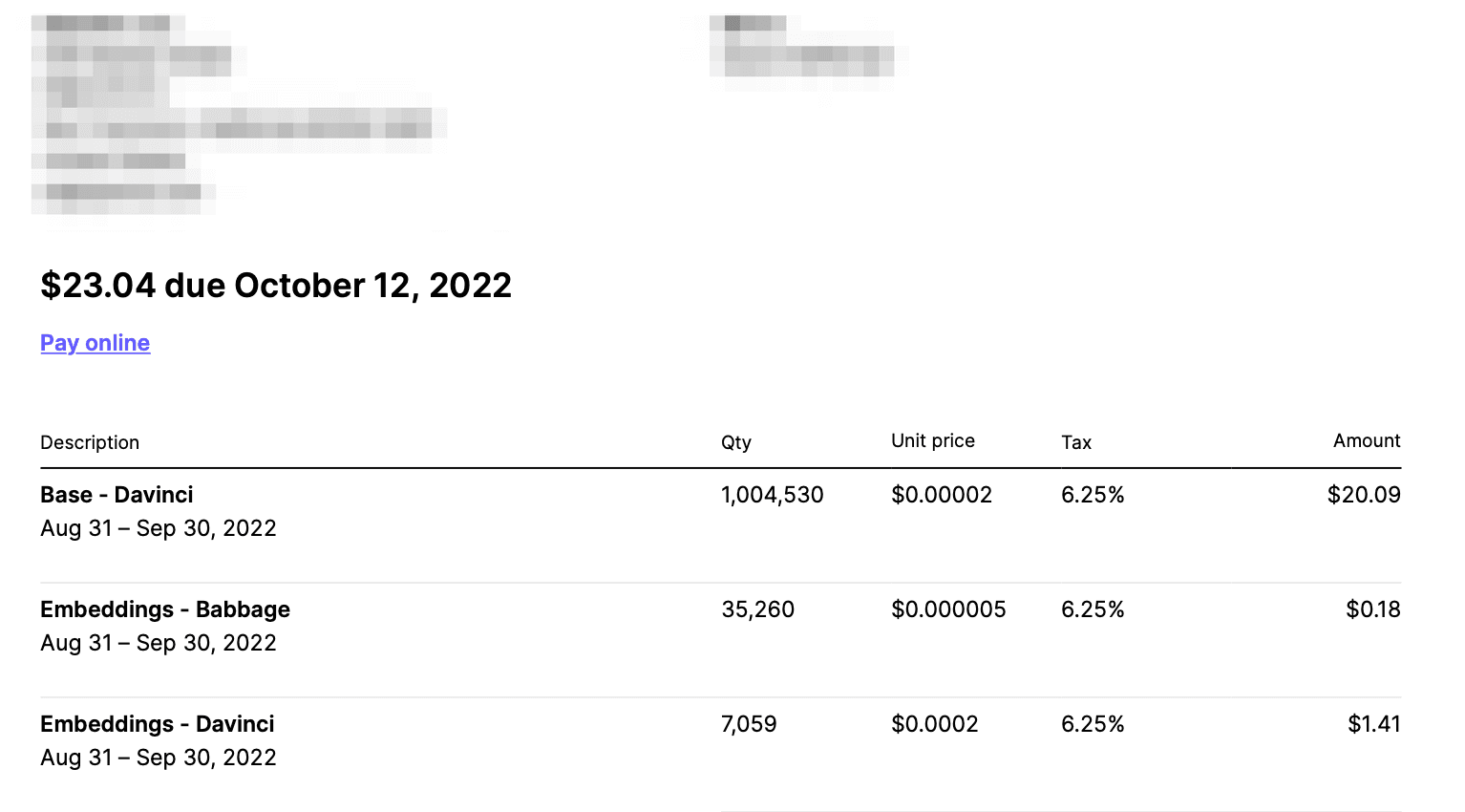 Invoicing example