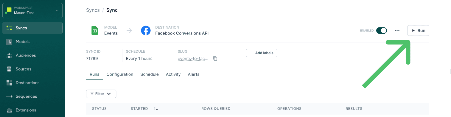 Running a Hightouch sync