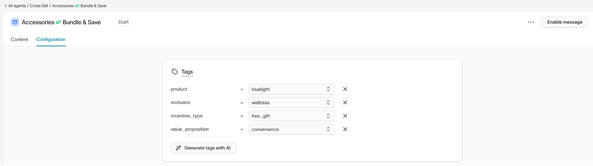 Message-level tag configuration