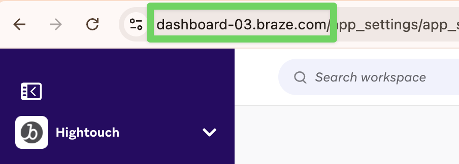 Find your Braze region from your dashboard URL