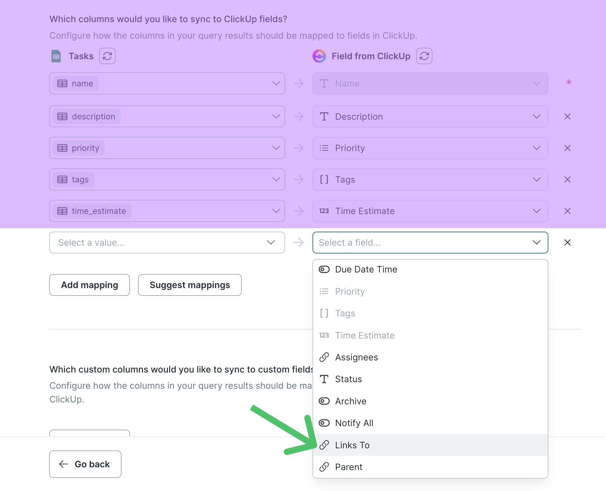 Field mapping in the Hightouch UI