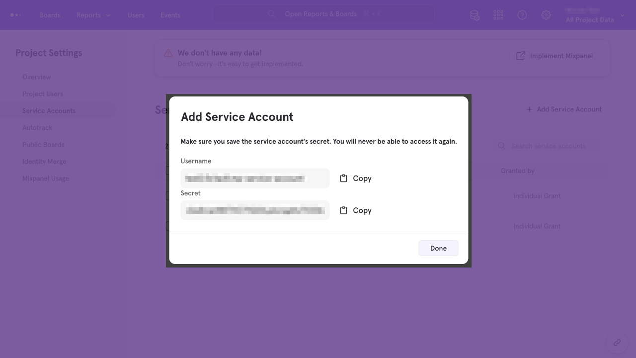 Mixpanel Service Account