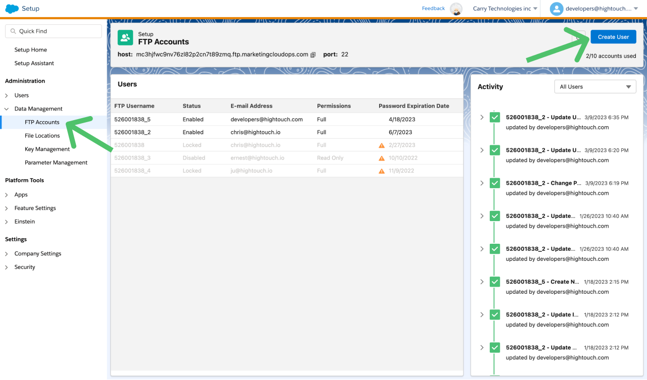 FTP User creation in SFMC