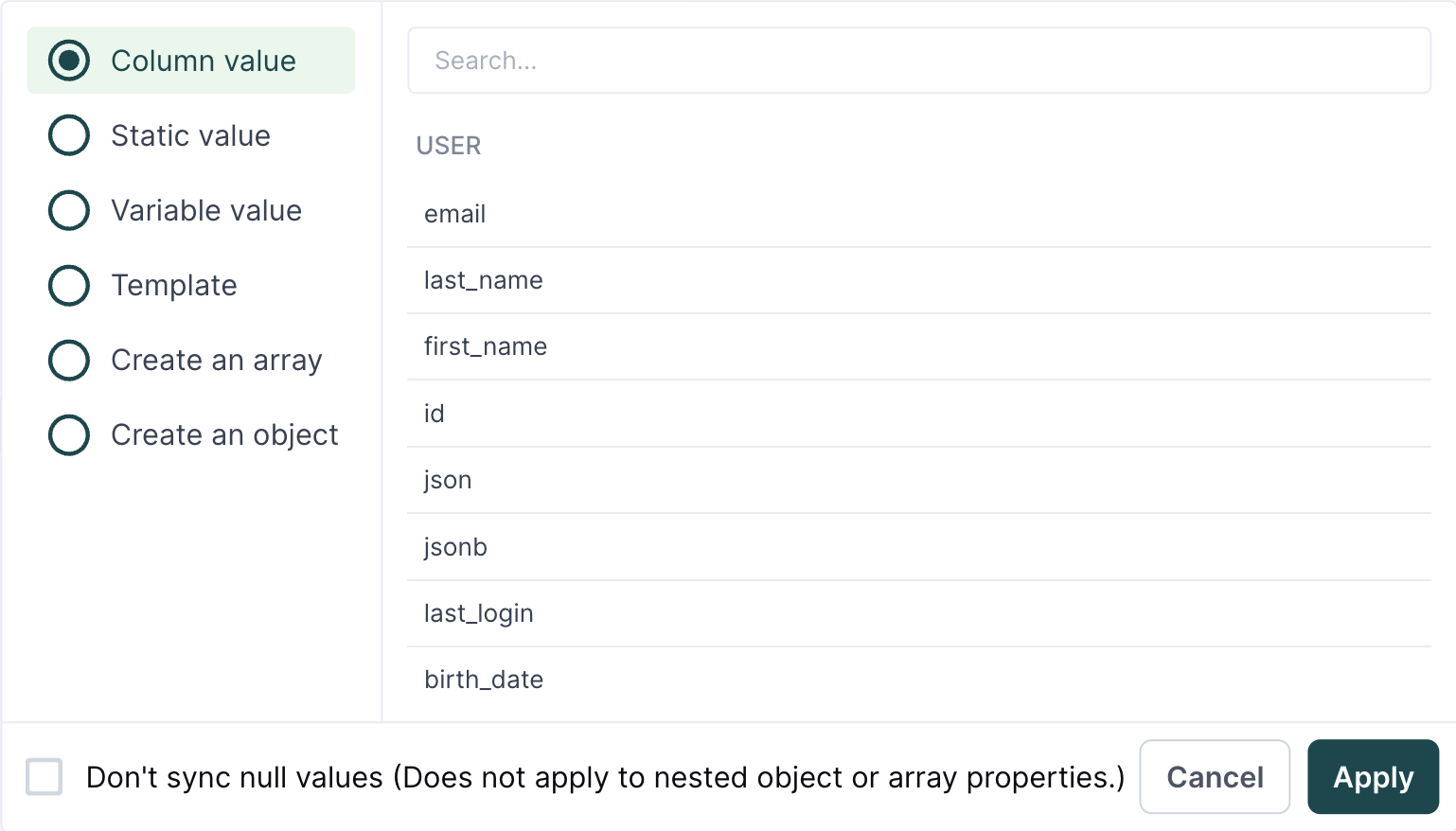 The advanced mapper in the Hightouch UI