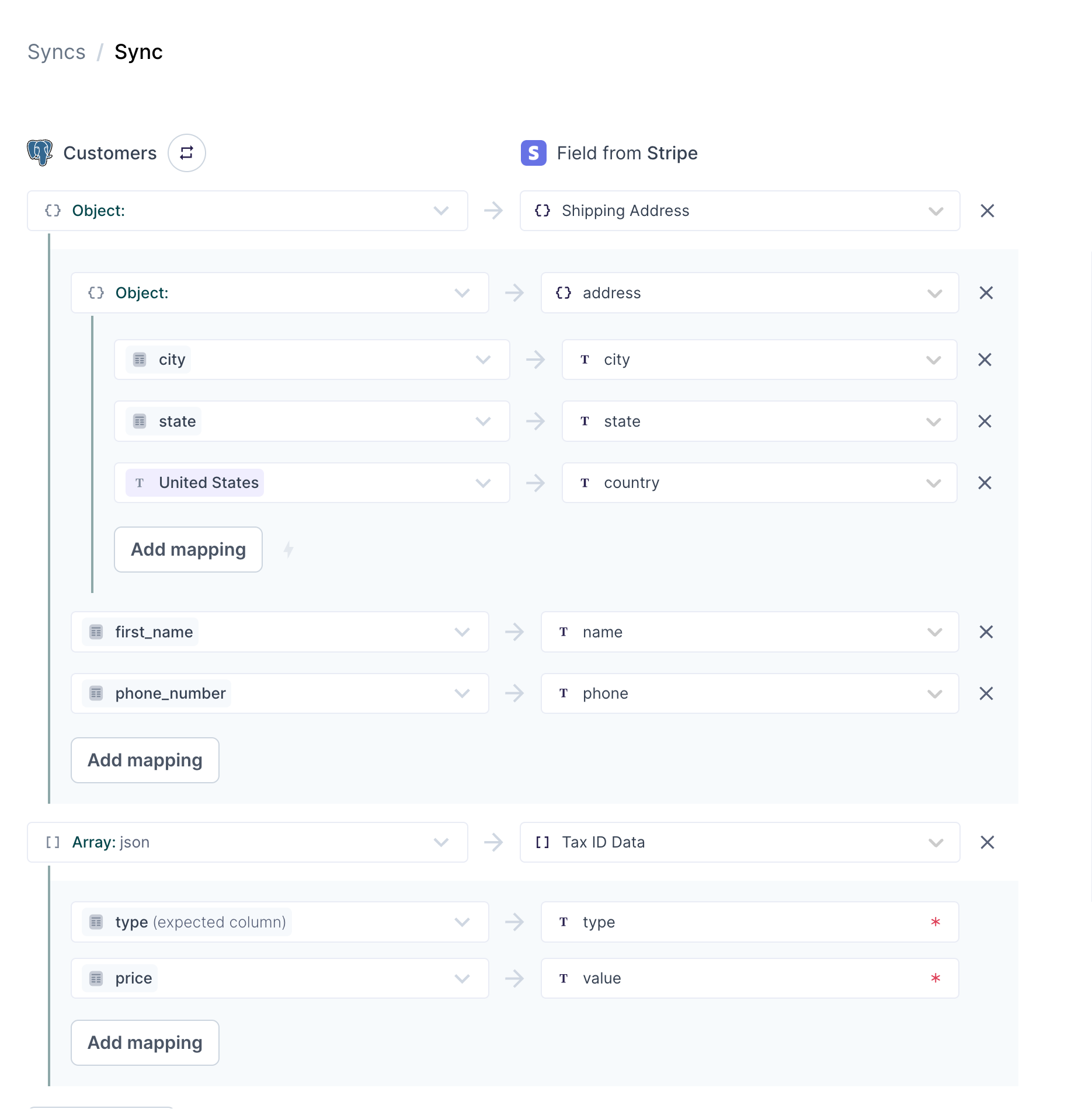 Mapping an array in the Hightouch UI