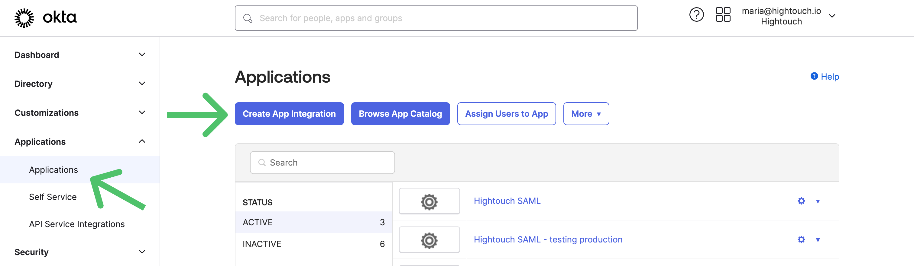 App creation in Okta