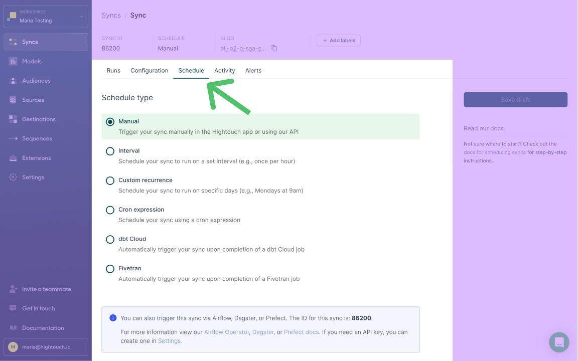 Schedule syncs in the UI | Hightouch Docs