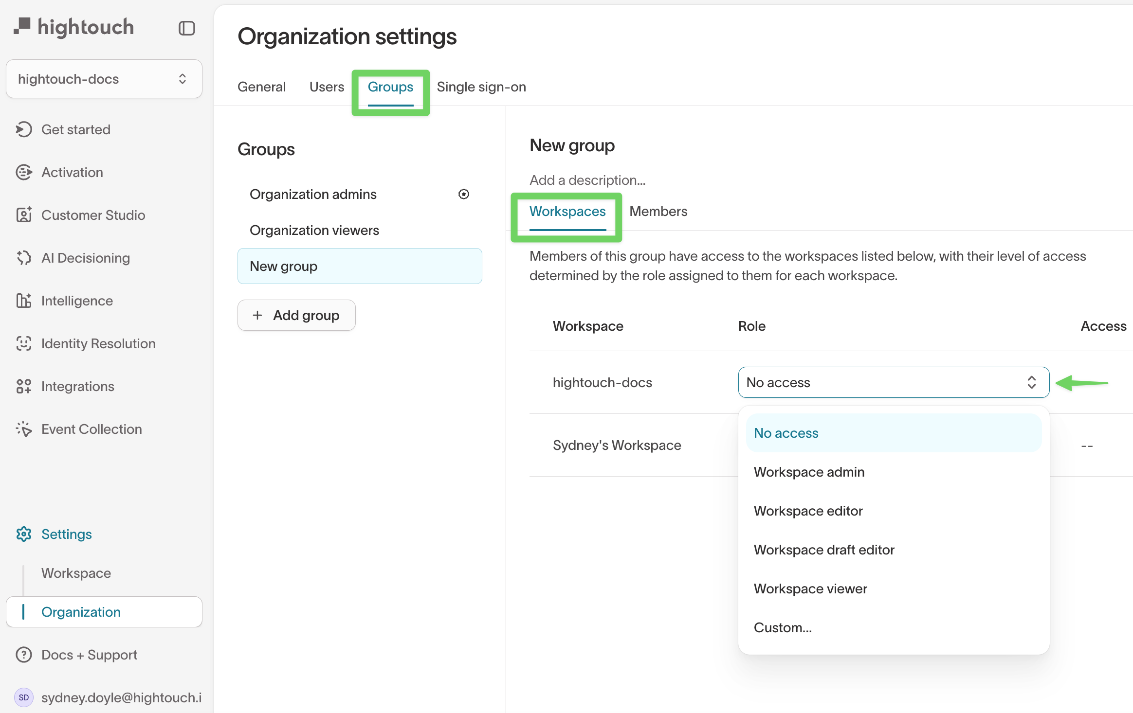 Role selection dropdown